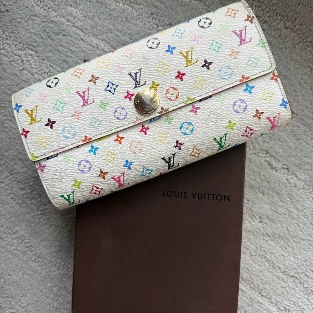 Louis Vuitton White Multicolor Monogram Flap Wallet